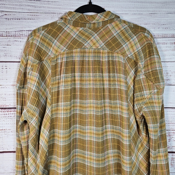 Free People olive green plaid button down top - Picture 13 of 16